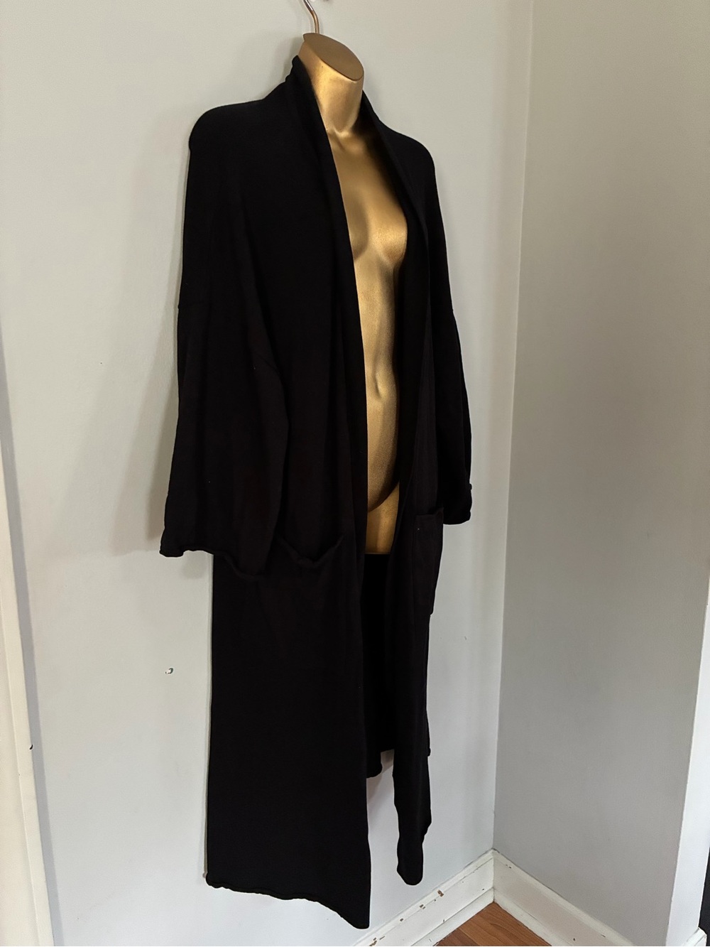 Zara Knit Black Longline Waterfall Cardigan Size M Draped Open Front Sweate - Picture 5 of 5